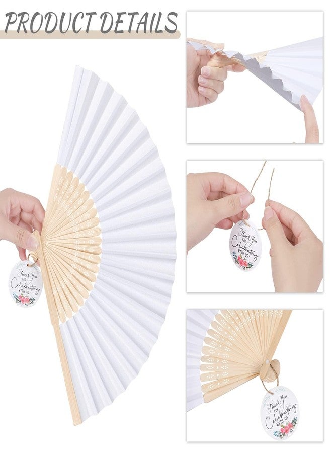 MCEAST 120 Pack White Wedding Folding Fans Bamboo Handheld Paper Fan Wedding Hand Fan with Tags and Jute String Fun DIY Wedding Favors for Guests, Party and Home Decoration - Image 3